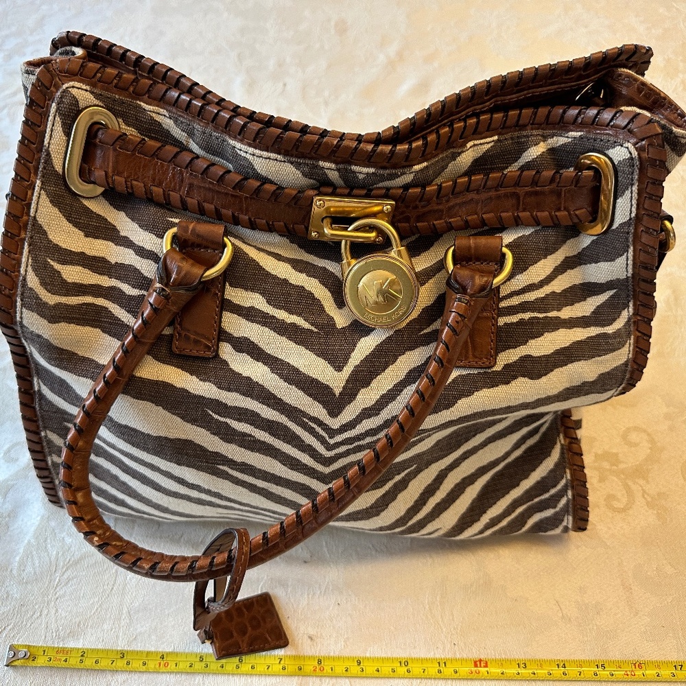 Michael Kors Hamilton Whipped Tiger Animal Print Canvas Brown Tote